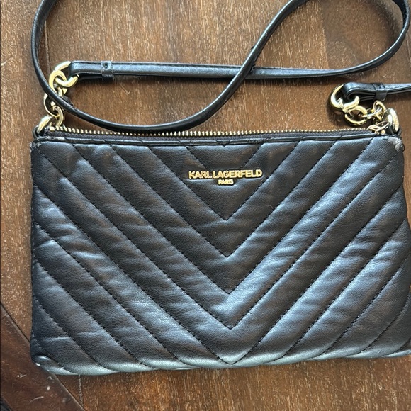 Karl Lagerfeld Handbags - Karl Lagerfeld Black and Gold Chevron Crossbody Bag
